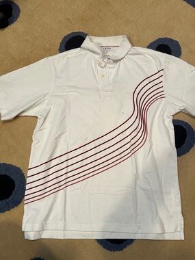 Izod White Polo with Maroon Wave Stripe Detail